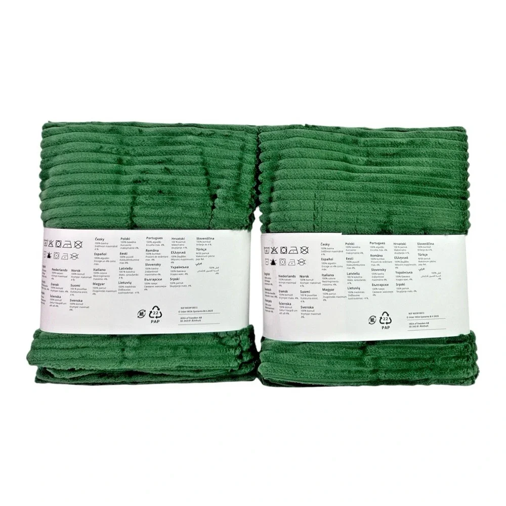 KEA ASVEIG Dark Green Corduroy Cushion Covers 16x23 Cotton Lumbar Pillows Set 2